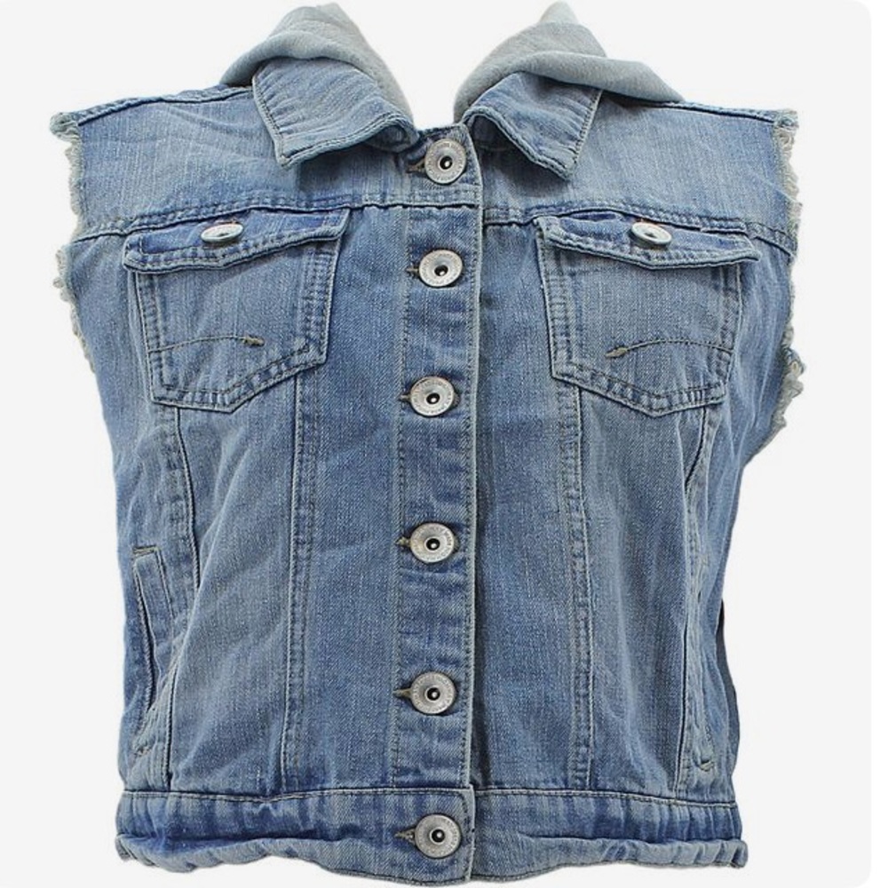 Light wash hooded jean vest